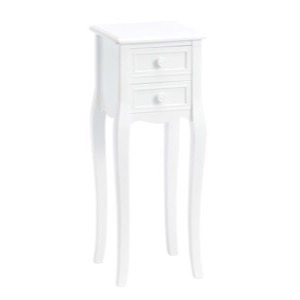 Sengebord 2 skuffer svejfede ben hvidt 30x80x30cm - Se hvide møbler og spejle